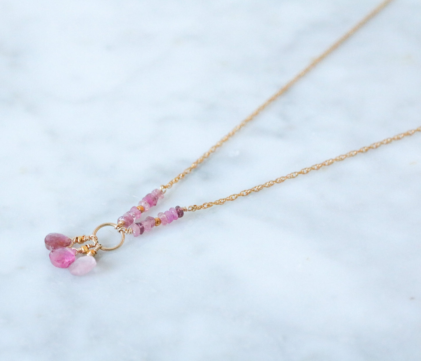 Handmade Watermelon Tourmaline Necklace: 14k Gold Filled Pink Gemstone