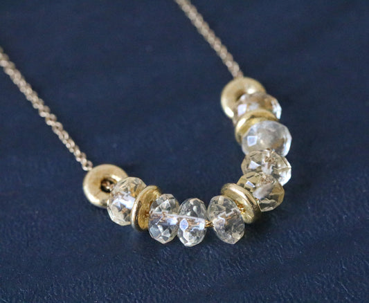 Faceted Citrine Rondelle Necklace: 14k Gold Filled Chain, Adjustable Clasp