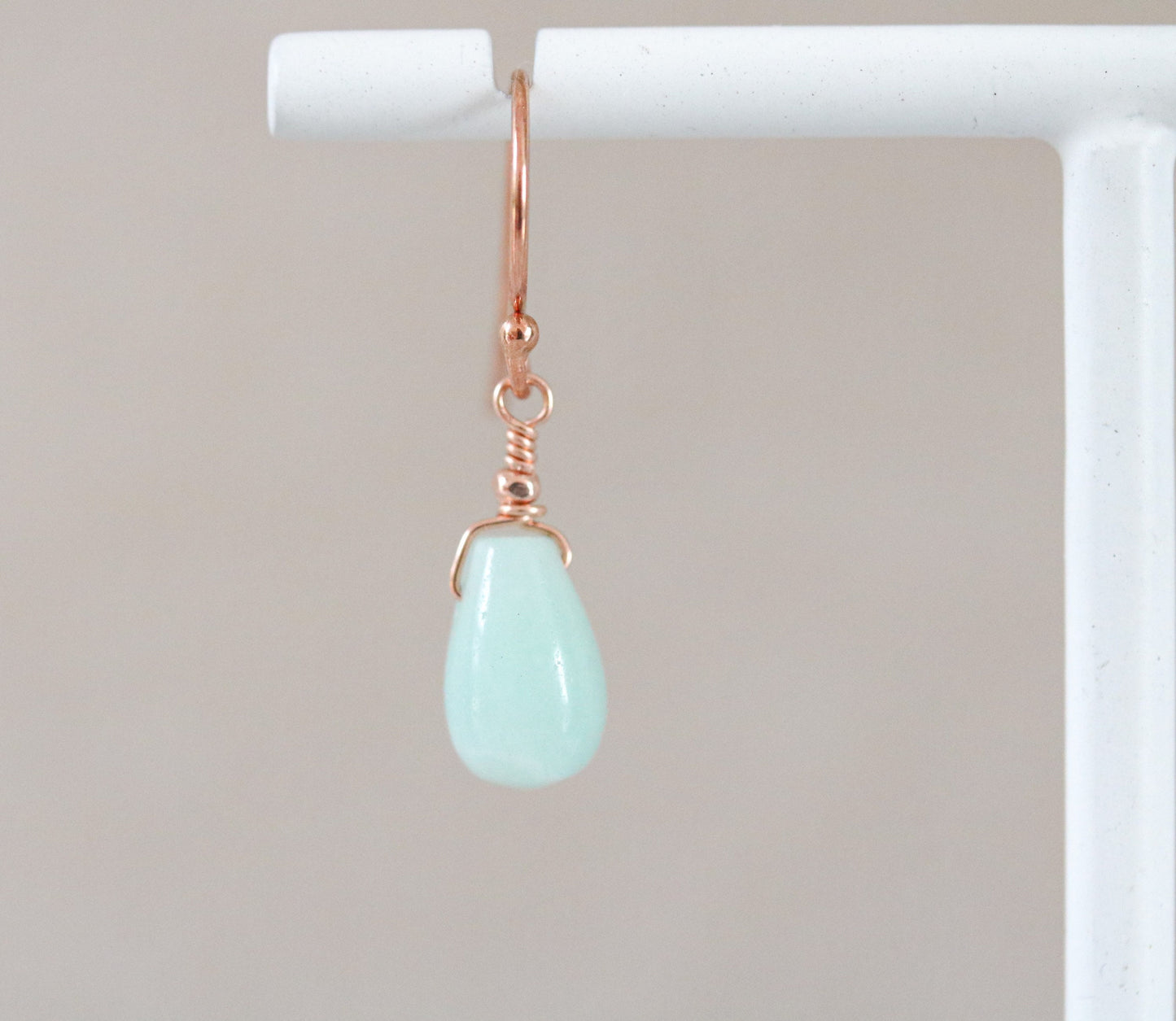 Handmade Amazonite Drop Earrings: Rose Gold Karen Hill Tribe Beads
