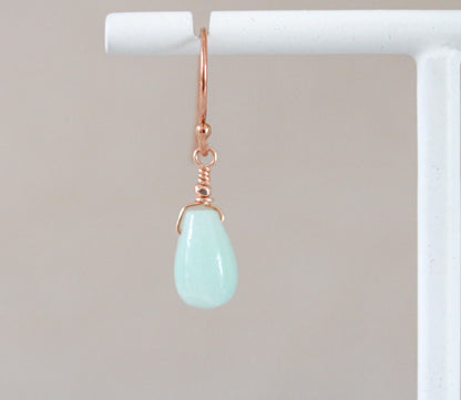 Handmade Amazonite Drop Earrings: Rose Gold Karen Hill Tribe Beads