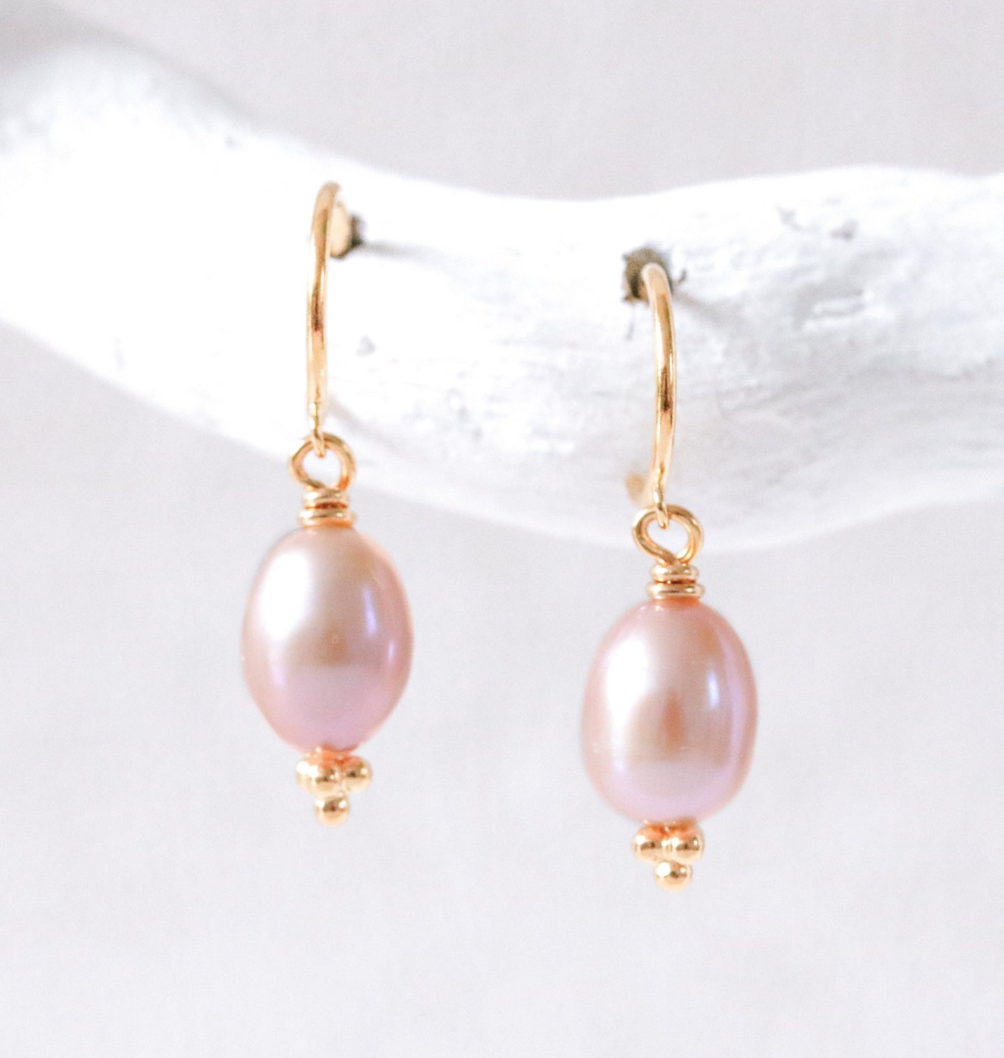 Pink Pearl Huggie Earrings: Karen Hill Gold Vermeil, Handmade Jewelry