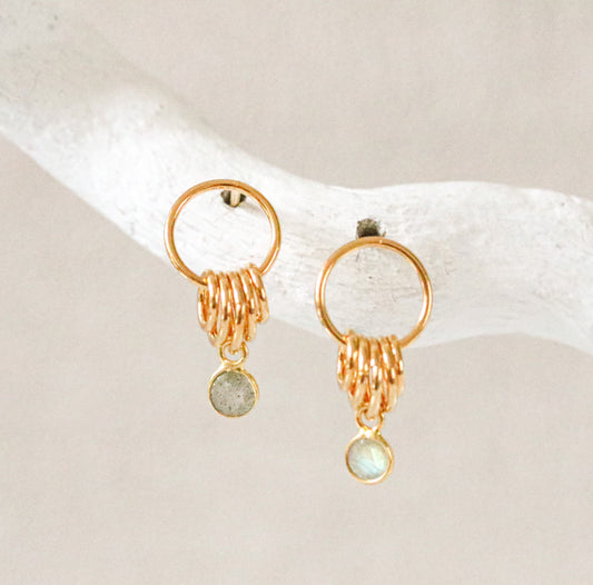 Faceted Labradorite Gold Vermeil Dangle Earrings - Handmade in Paris