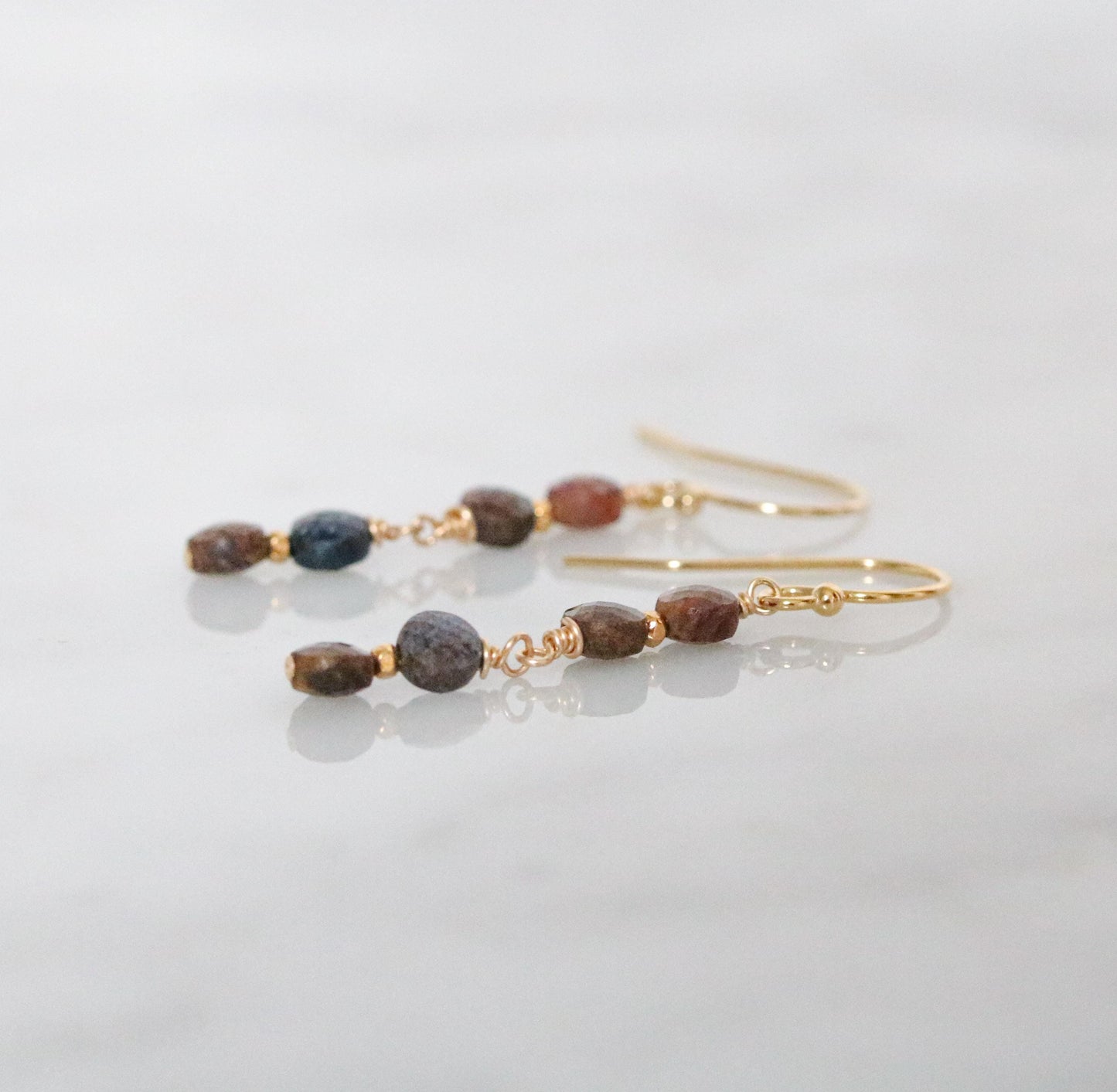 Pietersite Dangle Earrings: 14k Gold Filled with Karen Hill Tribe Beads