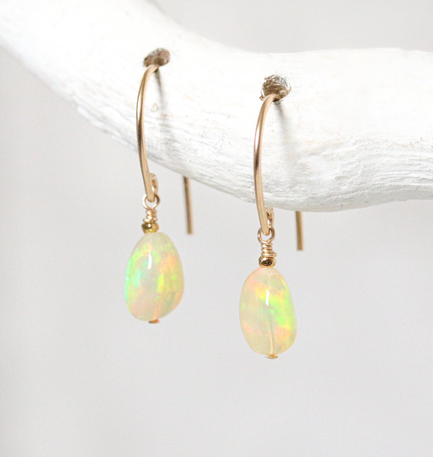 Ethiopian Opal Gold Fill Earrings: Minimalist Gemstone Jewelry