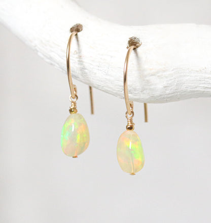 Ethiopian Opal Gold Fill Earrings: Minimalist Gemstone Jewelry