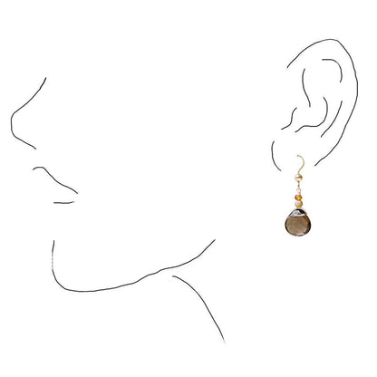 Handmade Gold Smoky Quartz Drop Earrings with Sapphires