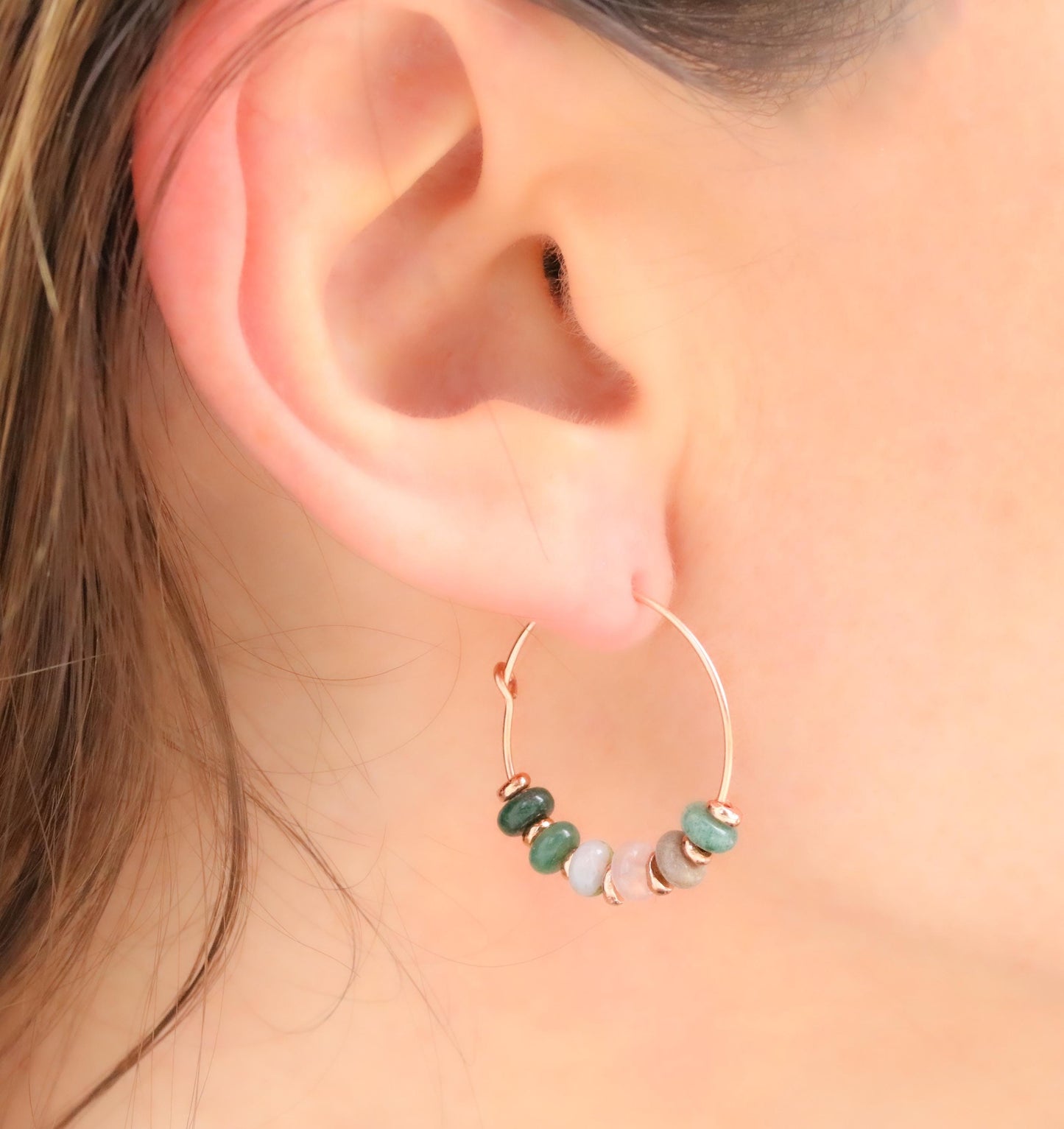 Handmade Indian Agate Rose Gold Hoop Earrings