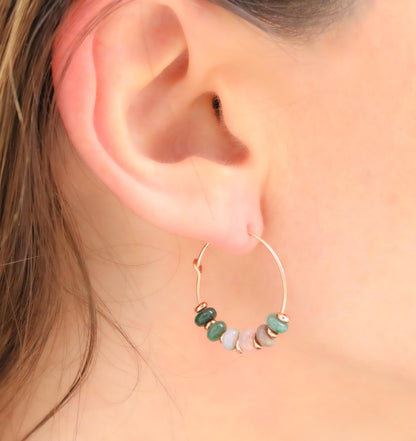 Handmade Indian Agate Rose Gold Hoop Earrings