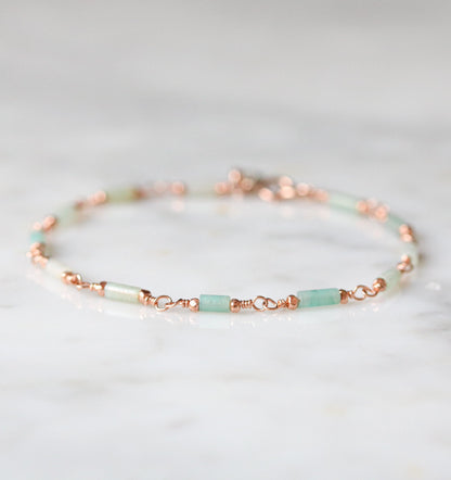 Mint Amazonite Bracelet: Rose Gold Chain, Dainty Gemstone Jewelry