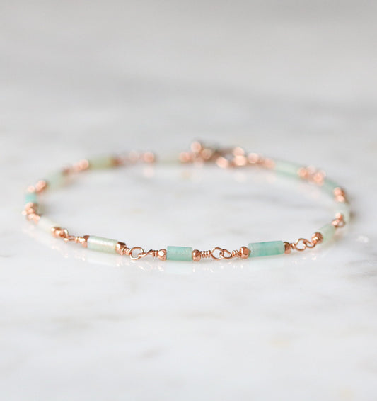 Mint Amazonite Bracelet: Rose Gold Chain, Dainty Gemstone Jewelry