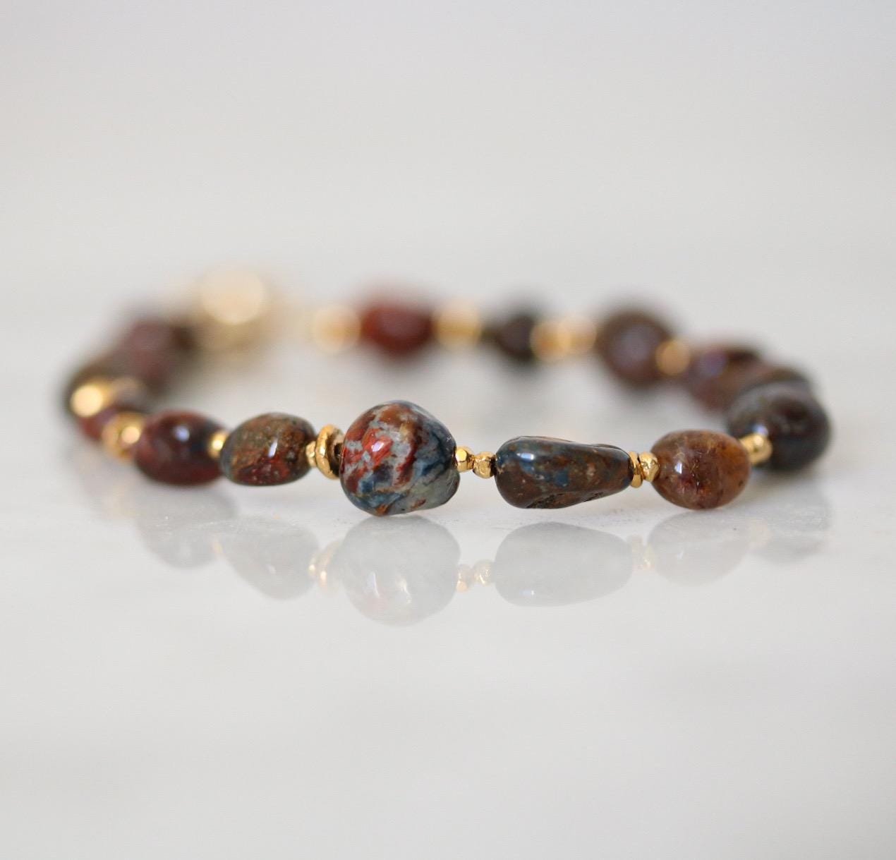 Handmade Pietersite Keyring: 14k Gold Vermeil Gemstone Bag Charm