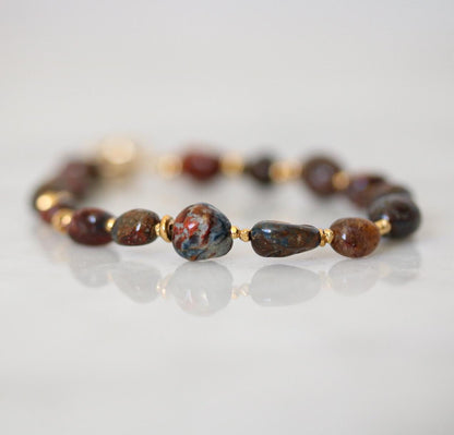 Handmade Pietersite Keyring: 14k Gold Vermeil Gemstone Bag Charm