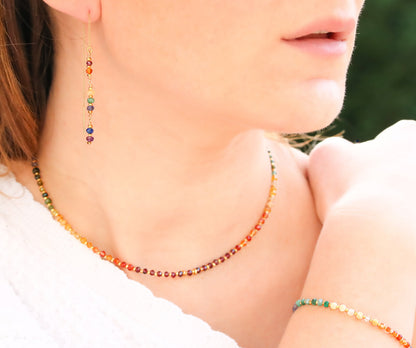 Handmade Rainbow Gemstone Threader Earrings: 14k Gold Fill