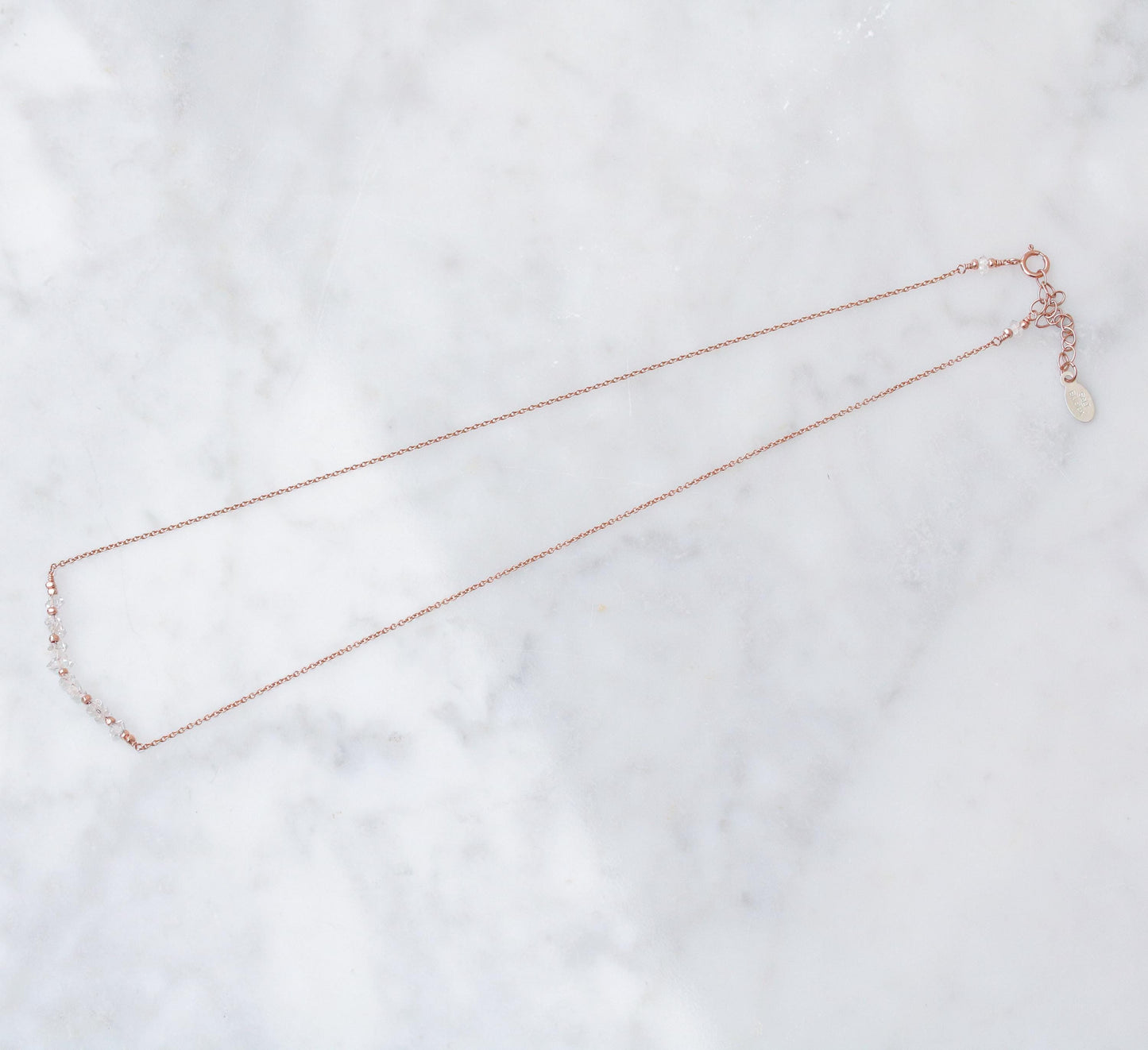 Herkimer Diamond Bar Necklace: 14K Rose Gold Fill, Adjustable Chain