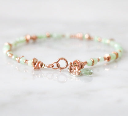 Handmade Rose Gold Vermeil Opal Bracelet with Tourmaline Charm