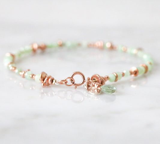 Handmade Rose Gold Vermeil Opal Bracelet with Tourmaline Charm