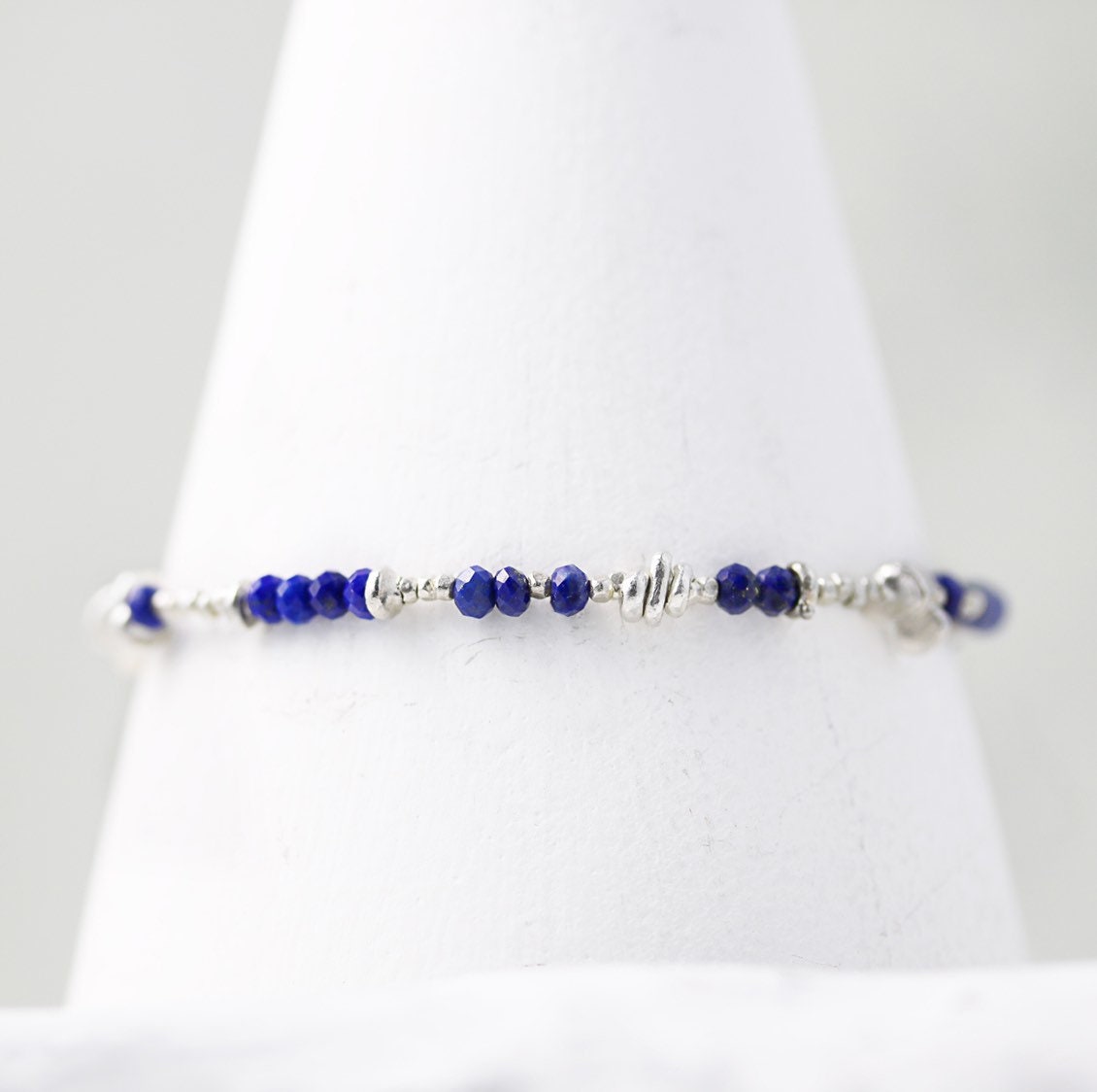 Handmade Lapis Lazuli Bracelet: Karen Hill Tribe Silver Nugget Bead