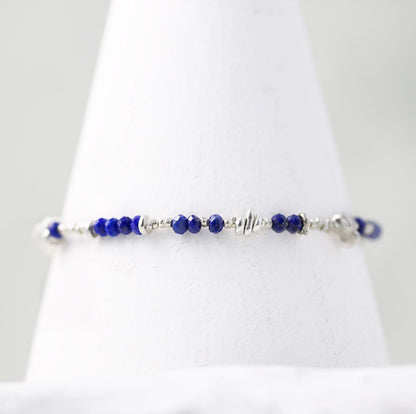 Handmade Lapis Lazuli Bracelet: Karen Hill Tribe Silver Nugget Bead
