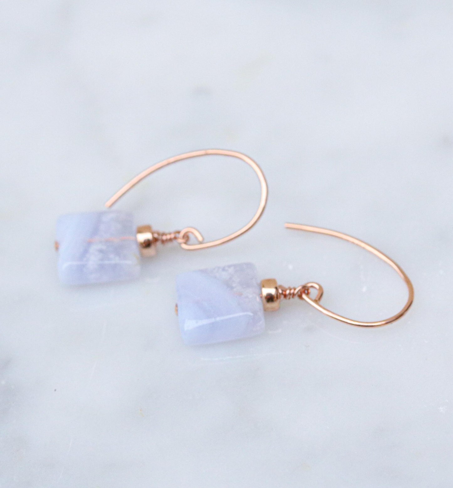 Blue Lace Agate Earrings: 14ct Rose Gold Filled, Faceted Gemstone