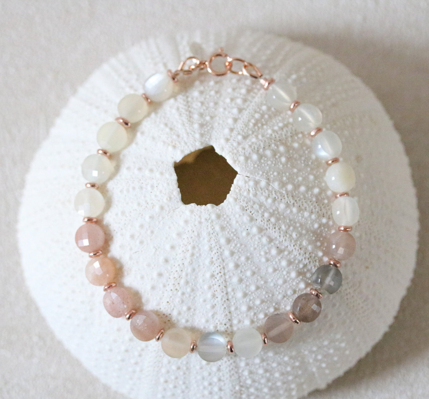 Ombré Moonstone Bracelet: Rose Gold Karen Hill Tribe Beads