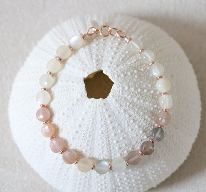 Ombré Moonstone Bracelet: Rose Gold Karen Hill Tribe Beads