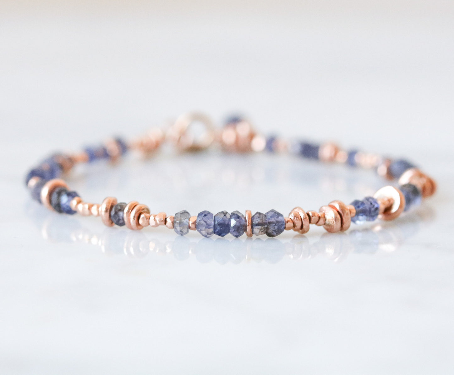 Handmade Rose Gold Iolite Gemstone Bracelet with Teardrop Charm