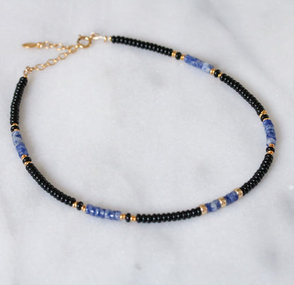 Blue Spot Jasper & Black Onyx Heishi Necklace: Gold Vermeil Surfer Choker