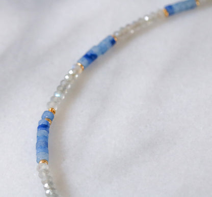 Labradorite and Aventurine Heishi Necklace: Gold Vermeil Surfer Choker