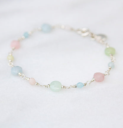 Sterling Silver Morganite Aquamarine Bracelet: Faceted Coin Gemstone