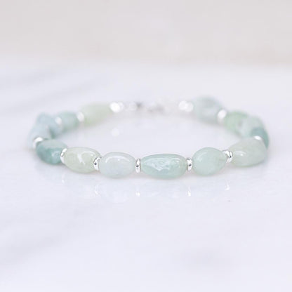 Handmade Jade Beaded Bracelet: Mint Green & White Gemstone with Gold Vermeil