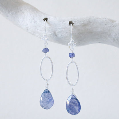 Handmade Iolite Drop Earrings: Sterling Silver Modern Design