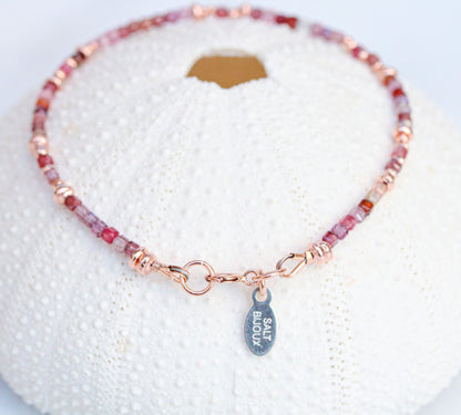 Red Spinel Bracelet: Rose Gold Karen Hill Tribe Nugget Beads