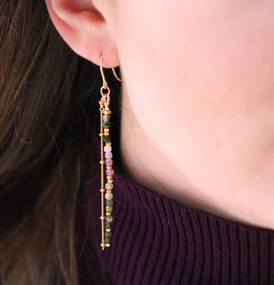 Watermelon Tourmaline Drop Earrings: Gold Vermeil Karen Hill Tribe Beads