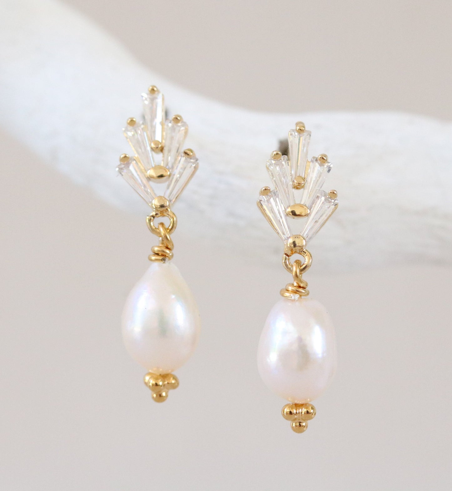 Handmade Art Deco Gold Vermeil Freshwater Pearl Earrings