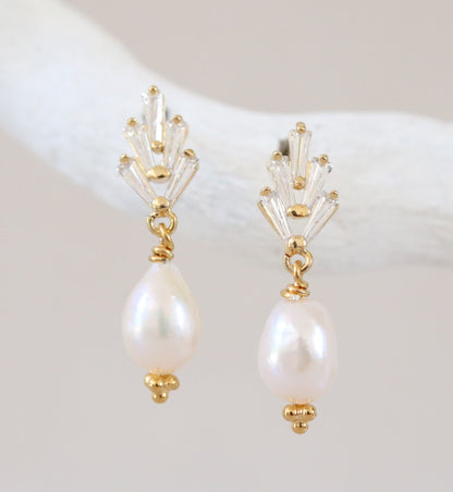 Handmade Art Deco Gold Vermeil Freshwater Pearl Earrings