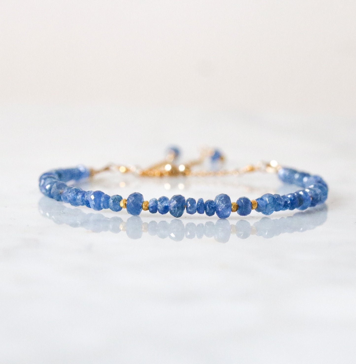 Faceted Sapphire Bracelet: Gold Karen Hill Tribe Bead, Adjustable Chain
