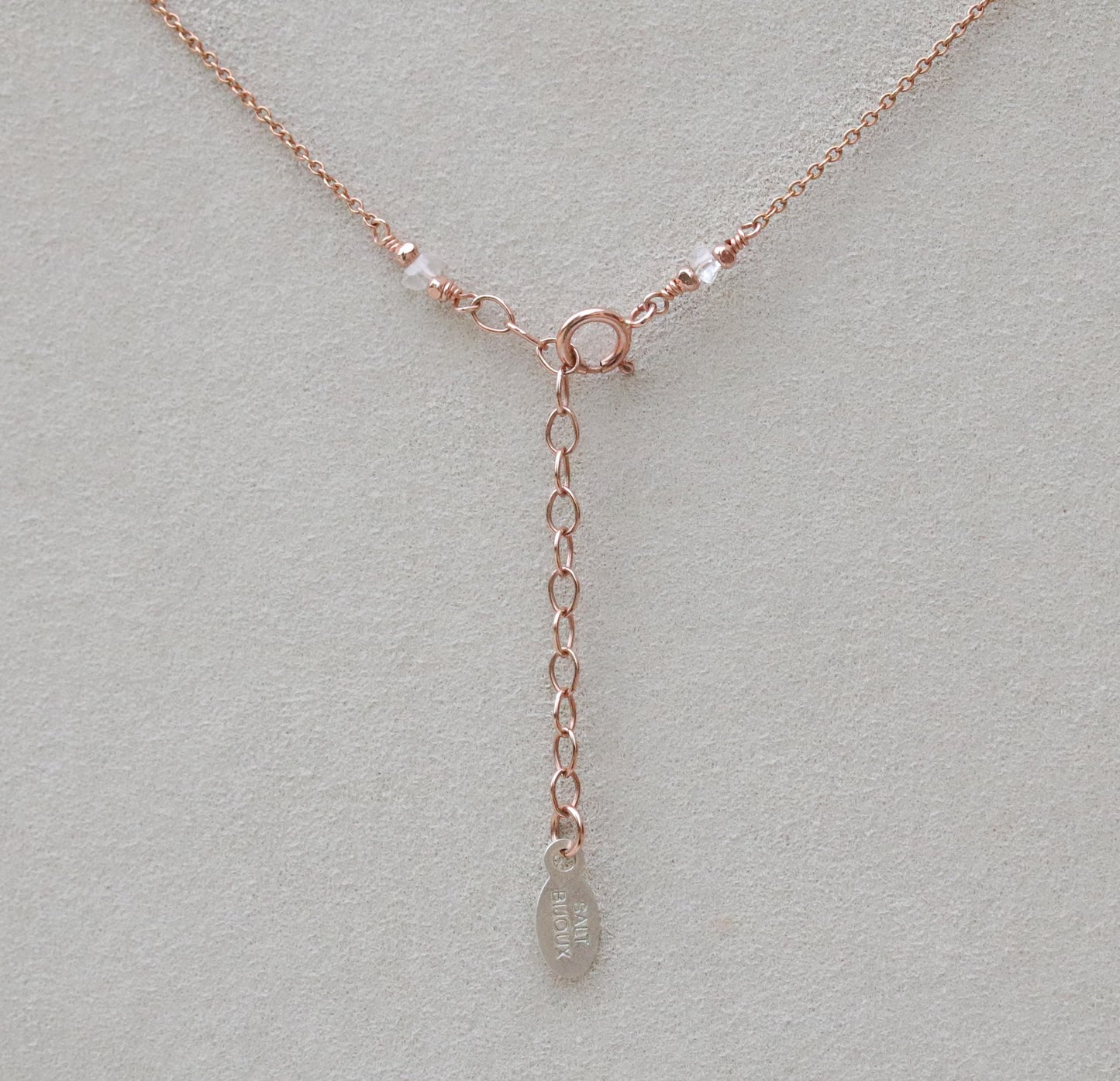 Herkimer Diamond Bar Necklace: 14K Rose Gold Fill, Adjustable Chain