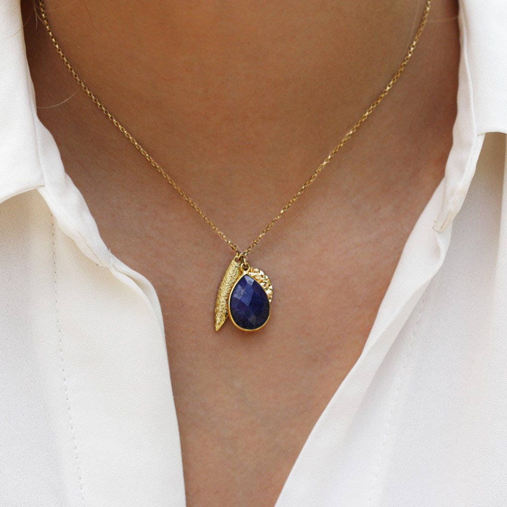Gold Fill Amethyst Charm Necklace: Vogue Featured, Feather & Coin Charms