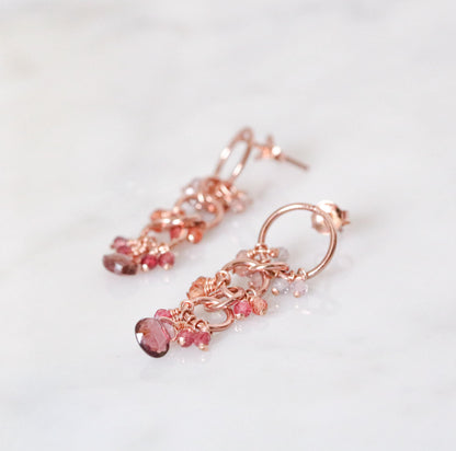 Handmade Rose Gold Pink Spinel Drop Earrings: Unique Gemstone Jewelry