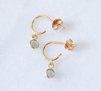Dainty Labradorite Gold Vermeil Huggie Hoop Earrings