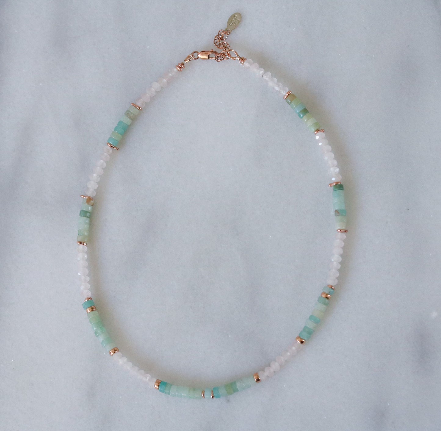 Rose Quartz Amazonite Choker: Rose Gold Heishi Necklace