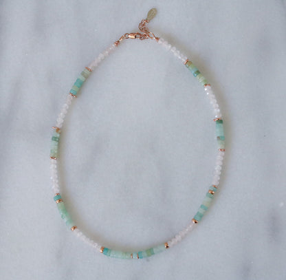 Rose Quartz Amazonite Choker: Rose Gold Heishi Necklace