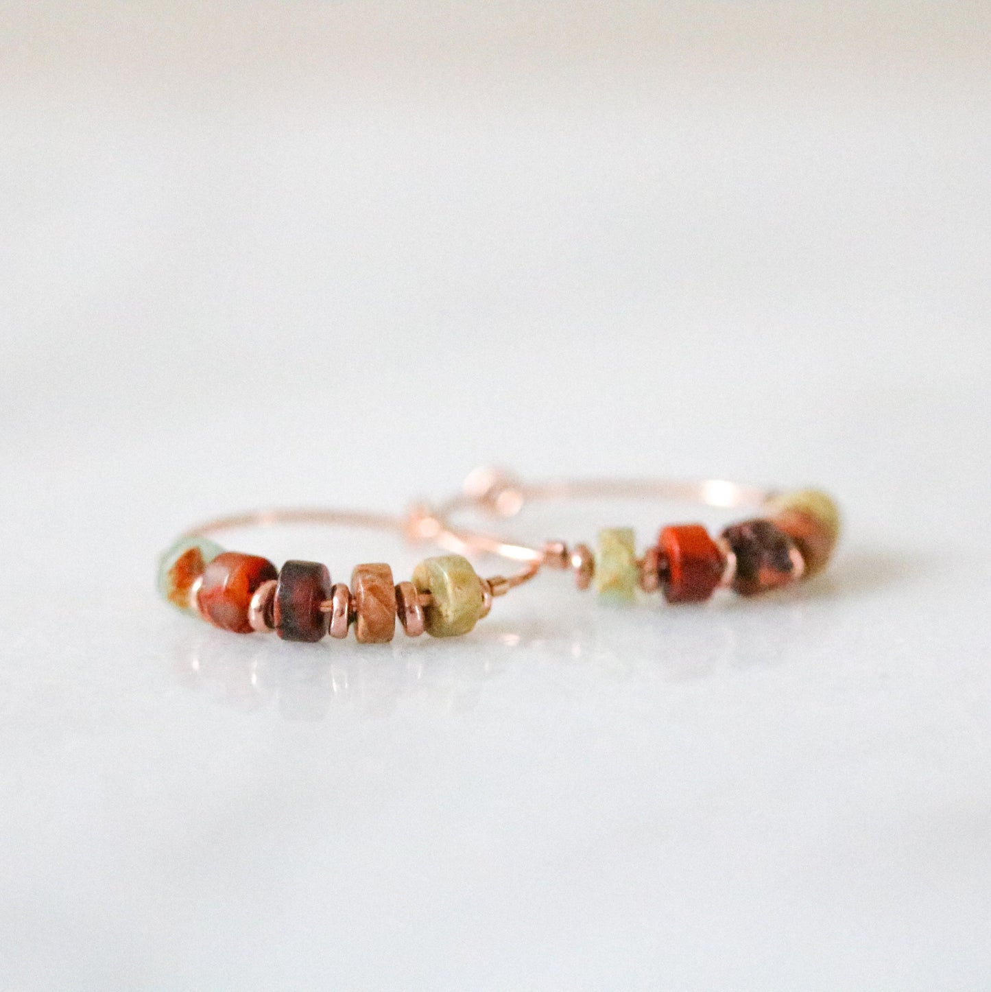 Handmade Aqua Terra Jasper Rose Gold Hoop Earrings