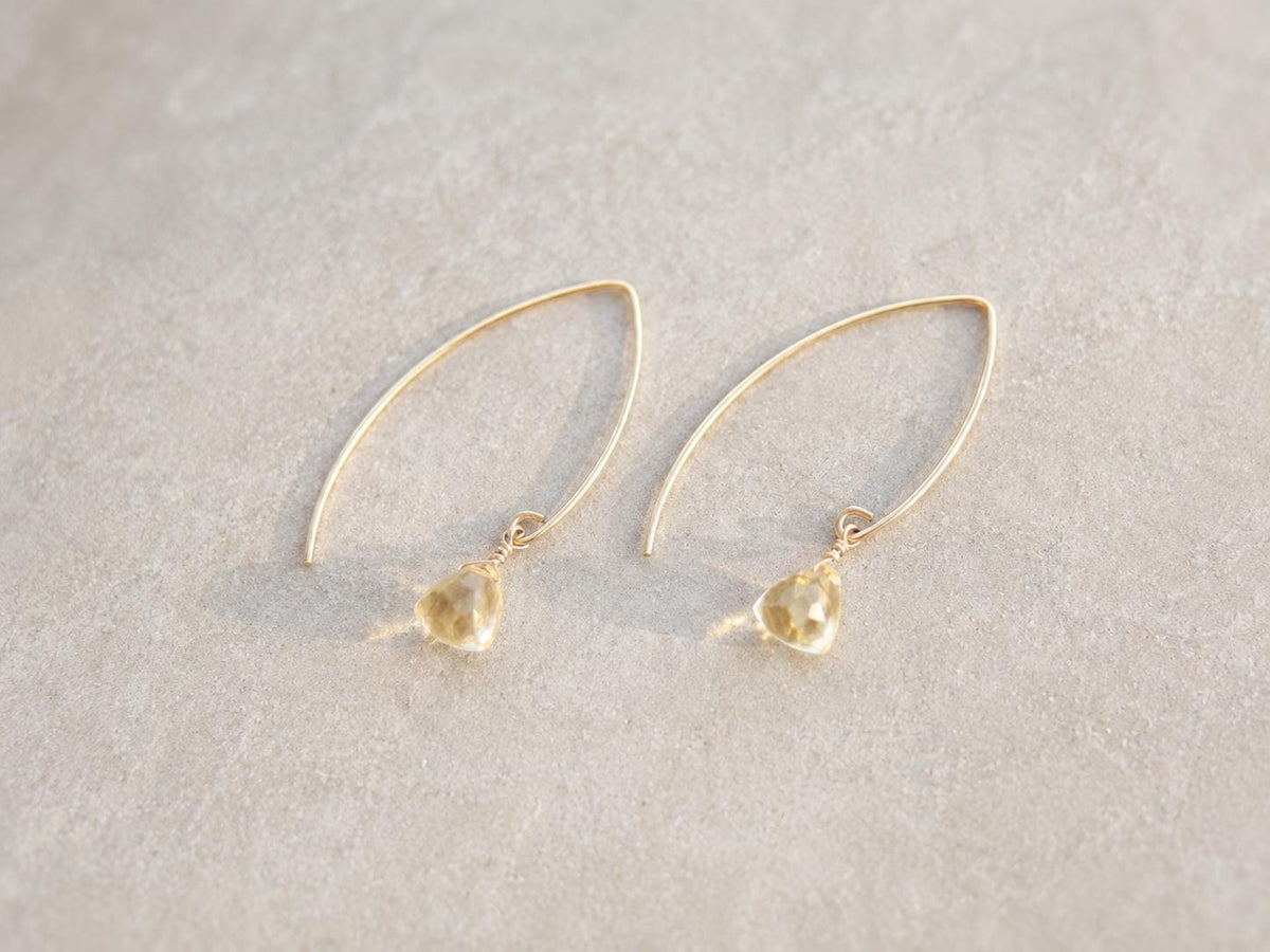 Handmade Faceted Citrine Drop Modern Earwire 14ct Gold Fill Earrings November Birthstone Gift Idea