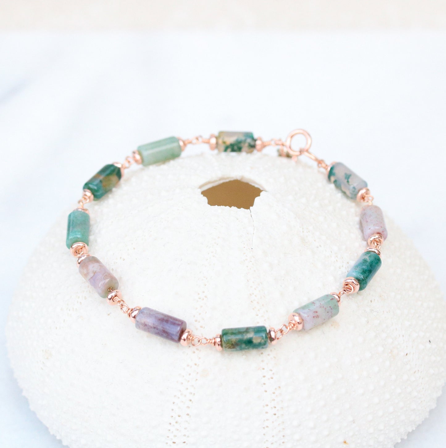 Pastel Indian Agate Bracelet: Rose Gold Chain, Dainty Gemstone Jewelry