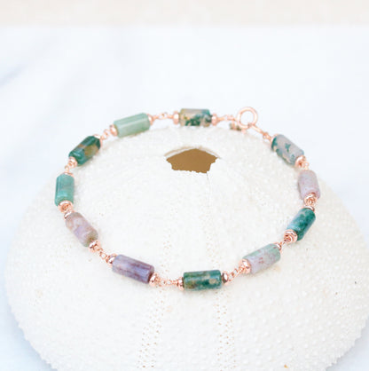 Pastel Indian Agate Bracelet: Rose Gold Chain, Dainty Gemstone Jewelry
