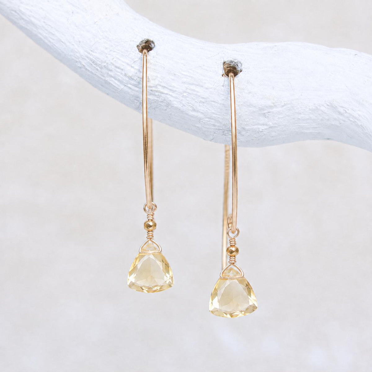 Handmade Faceted Citrine Drop Modern Earwire 14ct Gold Fill Earrings November Birthstone Gift Idea