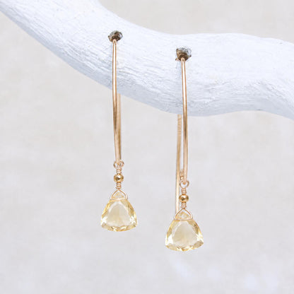 Handmade Faceted Citrine Drop Modern Earwire 14ct Gold Fill Earrings November Birthstone Gift Idea