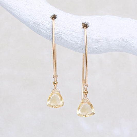 Handmade Faceted Citrine Drop Modern Earwire 14ct Gold Fill Earrings November Birthstone Gift Idea