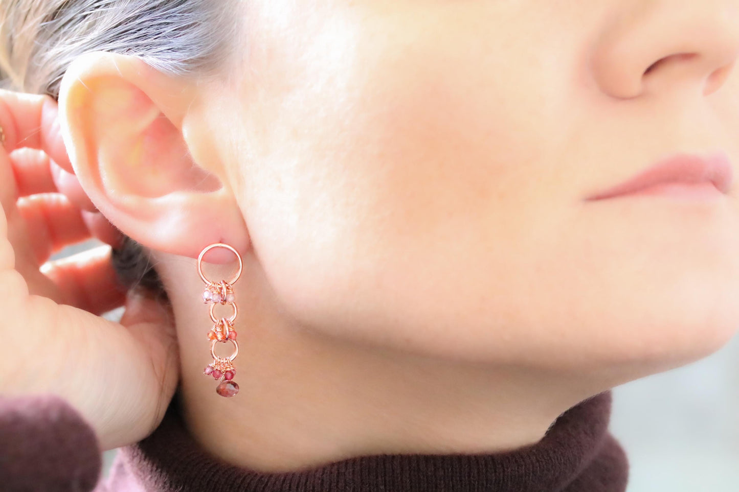 Handmade Rose Gold Pink Spinel Drop Earrings: Unique Gemstone Jewelry